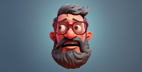 a 3d style cartoon of a man with beard and glasses 