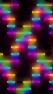 Colorful neon light beams abstract background VJ loop. Party, nightclub, dance visuals. Vertical video.