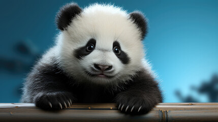 Cute panda baby looking straight at the camera