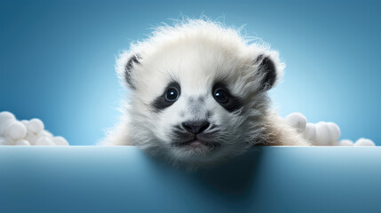 Cute panda baby looking straight at the camera