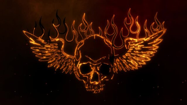 Skull with Wings in fire line