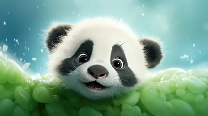 Poster Cute panda baby looking straight at the camera © hakule