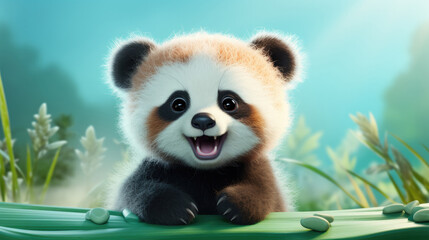 Cute panda baby looking straight at the camera