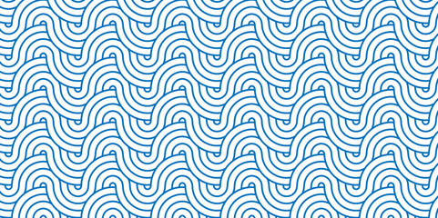 Modern geometric ocean spiral pattern and abstract circle wave lines. blue seamless tile stripe geomatics overlapping create retro square line backdrop pattern background. Overlapping Pattern.