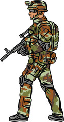 soldier in camouflage, with a gun
