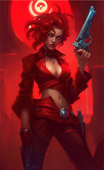 hot sexy cyberpunk girl in red clothes