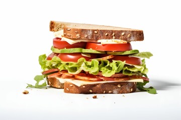 Gourmet-Sandwichkreation - Ein appetitliches Bild eines kunstvoll gestalteten Sandwichs, das frische Zutaten und genussvolle Bissfestigkeit in einer kulinarischen Komposition vereint