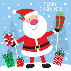 christmas card with santa and gifts
