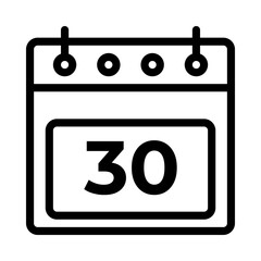 30 th Daily Calendar Icon Vector. Outline Calendar Sign. vector illustration graphic