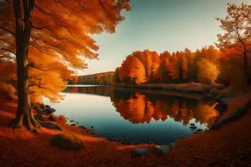 Outdoor-Kissen autumn landscape with lake and trees generated ai- © Mazhar