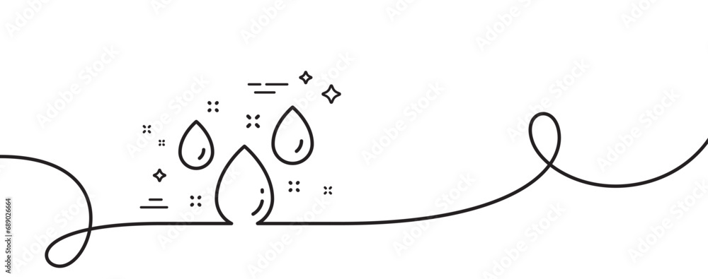 Poster rainy weather forecast line icon. continuous one line with curl. rain sign. water drops symbol. rain