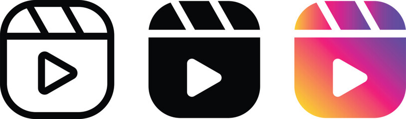 Social media short video button lined, isolated and colored version. Vector illustration