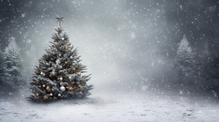Christmas tree in a snowy garden
