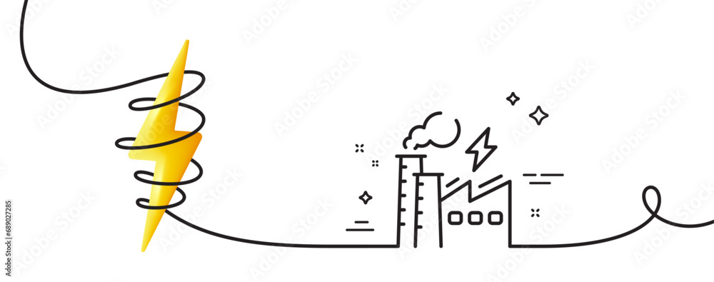 Poster electricity factory line icon. continuous one line with curl. electric energy power type sign. light