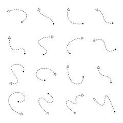 Hand drawn arrow dash line set isolated vector illustration.