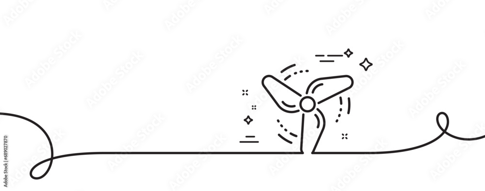 Poster wind energy line icon. continuous one line with curl. fan engine, jet turbine sign. ventilator symbo