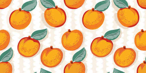 Seamless pattern with hand drawn colorful apricot or peach . Abstract, stylized, fruits in a vector. Summer background print. Template for design