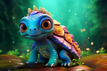 3D character of a cute turtle in children's style