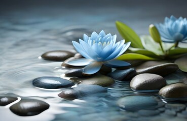 Obraz na płótnie Canvas spa stones and blue lily, lotus flower