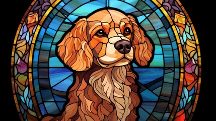 Stained glass window, cute beagle dog