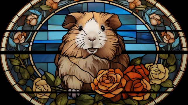 Stained glass window, guinea pig smile
