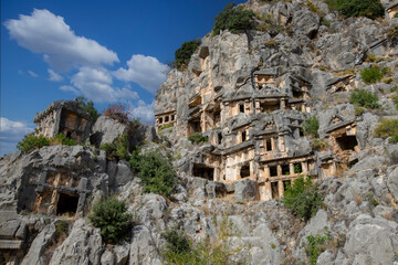 Ruins of the ancient city of Myra in Demre, Turkey. Ancient tombs and amphitheater.