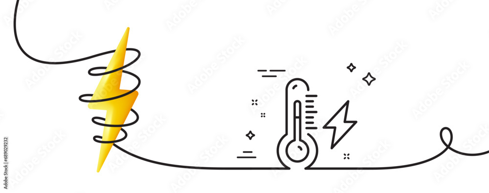 Poster electricity power line icon. continuous one line with curl. lightning bolt with thermometer sign. el