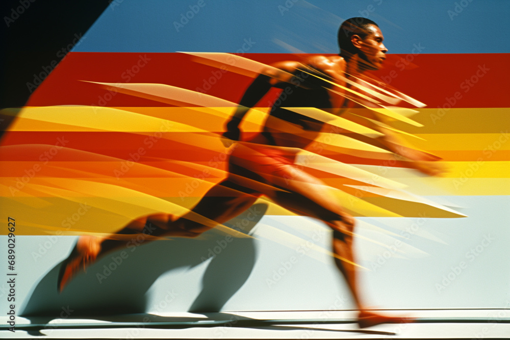 Aufkleber A visually striking abstract artwork depicting a sprinter in motion, showcasing determination and the pursuit of victory through dynamic lines and shapes.