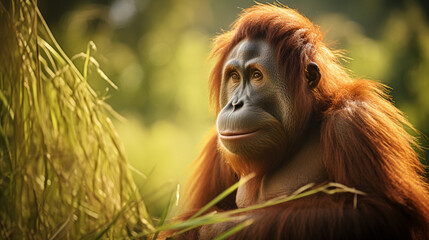 An orangutan watching the world go by. AI Generative.