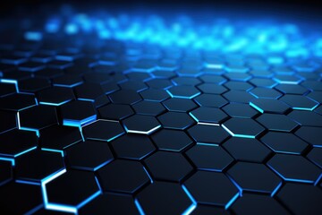Fototapeta premium Abstract background with black and blue neon hexagons. Futuristic technological concept
