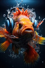 funky fish with with dj headphones
