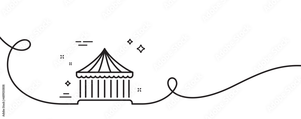 Poster carousels line icon. continuous one line with curl. amusement park sign. carousels single outline ri