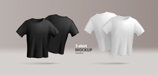 Black and white male t-shirt mockup front and back with place for print show case - obrazy, fototapety, plakaty