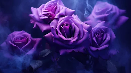 Selbstklebende Fototapeten Purple roses on dark background © tashechka