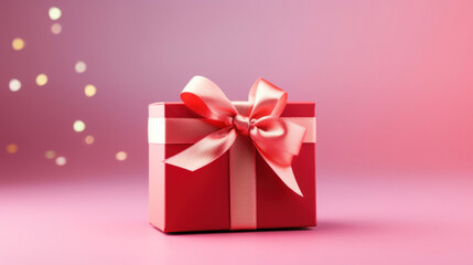 Fototapeta premium Red gift box on a pink background.