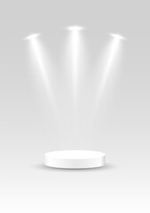 White blank podiums stand to show products with lights on whitebackground, Vector illustration.