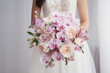 Wedding bouquet of the bride with orchids