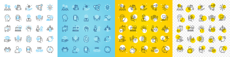 Vector icons set of Face biometrics, Fingerprint and Organic tested line icons pack for web with Cyber attack, Business results, Health eye outline icon. Father day, Mental health. Vector