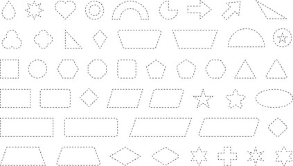 Dash line shapes. Dashed outline design of border for basic geometric shapes. Icon of cut frame. Vector illustration - obrazy, fototapety, plakaty