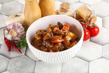 Homemade beef hungarian goulash with potato