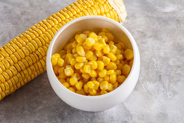Marinated corn in the bowl