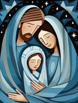Maria, Joseph and Baby Jesus, Holy Christmas Eve Greeting Card illustration