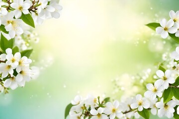 Spring border background with white blossom