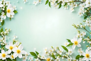 Spring border background with white blossom