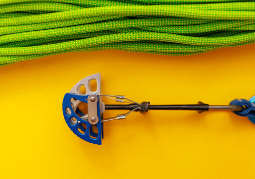 climbing equipment. Camalot and rope. equipment for organizing insurance during mountaineering.