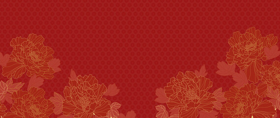 Red Chinese floral and flower background pattern for new years celebrations oriental background. Vector illustration

