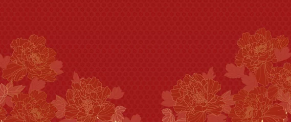 Fotobehang Red Chinese floral and flower background pattern for new years celebrations oriental background. Vector illustration   © TWINS DESIGN STUDIO