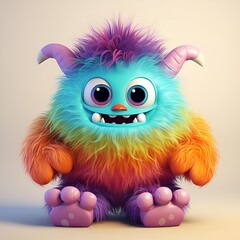 Cute cartoon monster with horns. 3D illustration. Vintage style.AI.