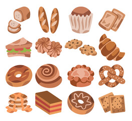 Bread bakery loaf illustration icon set. Vector isolated on white background.