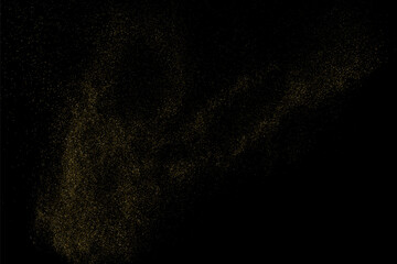 Fototapeta na wymiar Gold Glitter Texture on Black Background. Golden light. Yellow pattern. Realistic texture overlay. Vector Illustration. 